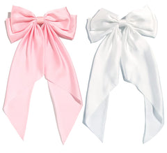 Furling Pompoms Hair Bows for Women,Large Satin Silky Hair Bow Clips Ribbon Long Tail French Barrette Hair Clamps Girls Hair Accessories Party Wedding Christmas Thanksgiving (Navy White)
