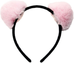 Womens Fur Ball Headband Fluffy Panda Ears Hairhoop for Halloween Cosplay