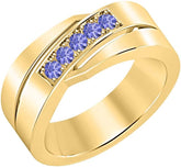 Jeffstone 0.50 Ctw Round Cut Lab Created Tanzanite 14K Gold Plated .925 Silver Engagement Wedding Band Ring For Men's