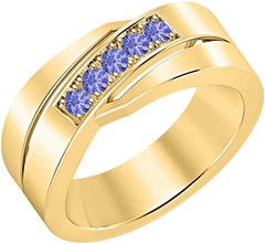 Jeffstone 0.50 Ctw Round Cut Lab Created Tanzanite 14K Gold Plated .925 Silver Engagement Wedding Band Ring For Men's