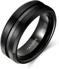 Men's Black Tungsten Carbide Wedding Band 8mm Comfort Fit,Promise Rings for Him Engraved Personalized,Custom Blue Line Engagement Ring for Men Silver/Gold/Rose Gold/Blue,Size 6-13