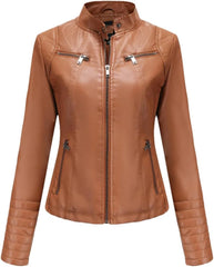 Women's Thin Motorcycle Leather Jacket Spring American Cropped Fashion Trendy Coat