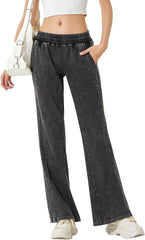 Women's High Waisted Stretchy Jeans Lightweight Elastic Waist Sports Fitness Casual Straight Leg Denim Jeans