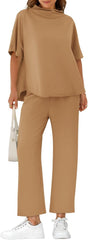 Yousify Women's Oversized Lounge Set 3/4 Batwing Sleeve Crew Neck Pullover Top Wide Leg Pants Two Piece Outfits