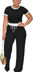 HTD Womens 2 Piece Outfits Casual Sweatsuits Set Short Sleeve Matching Sets Tracksuit