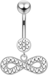 Multi Crystal Gemstone Stylish Round and Infinity Sign Dangling Design 925 Sterling Silver with Stainless Steel Belly Ring - Belly Button jewelry - Navel jewelry
