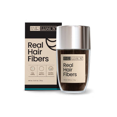 Hair Illusion Black Real Hair Fibers for Thinning Hair - 100% Natural Texture, Non Synthetic Hair Fibers - Bald Spot Cover Up for Women & Men - 38 Gram