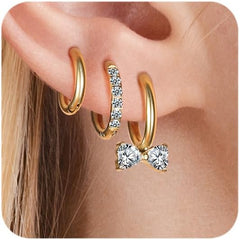 Surgical Steel Huggie Hoop Earrings for Women Set,14K Gold Plated Small Hypoallergenic Lightweight CZ Huggie Earrings, Waterproof Non Tarnish, for Multiple Piercing