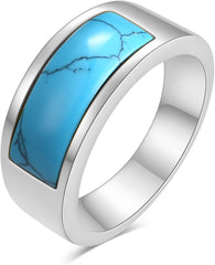 Men's Stainless Steel Vintage Square Gem Rings Gold and Silver Fashion Ring Party Wedding Gift For Men