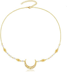 Yalice Boho Crescent Moon Head Chain Vintage Black Crystal Headband Chain Rhinestone Headpieces Witchy Forehead Chain for Women