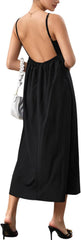 SOLY HUX Women's Summer Dress Backless V Neck Spaghetti Strap Loose Flowy Midi Cami Dresses