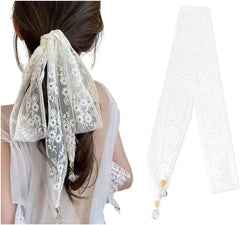 Kefley French Floral Lace Hair Ribbons Headscarf Bandana Headbands Scarf for Women Girls Black White Green Hairbands Hair Band Scarves