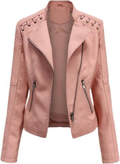 Women's Moto Biker Zipper Jacket 4XL Autumn Leather-Look Windbreaker Outwear