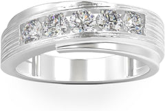 Pompeii 1Ct Lab Grown Diamond Men's Ring Brushed Wedding Band White Rose or Yellow Gold (G/H,VS1-VS2)