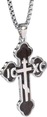 925 Sterling Silver Wooden Cross Necklace for Men Women with Stainless Steel Chain