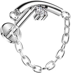 Titanium Internally Threaded Labret With Chain Linked Curved Bar With Prong CZ