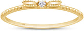 Round White Natural Diamond Accent 10k Solid Gold Bow Ribbon Beaded Band Promise Ring (I-J Color, I2-I3 Clarity)