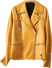 Niiyyjj Women's Short Faux Leather Biker Jacket Long Sleeve PU Leather Moto Coat Slim Fit Motorcycle Outerwear