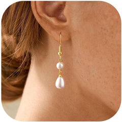 CHESKY Pearl Earrings for Women, Dainty 14K Gold Plated/Silver Plated Drop Quality Handpicked AAA+ Freshwater Cultured Round Pearls Dangle Earrings Wedding Jewelry for Women Gifts