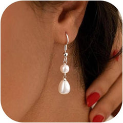 CHESKY Pearl Earrings for Women, Dainty 14K Gold Plated/Silver Plated Drop Quality Handpicked AAA+ Freshwater Cultured Round Pearls Dangle Earrings Wedding Jewelry for Women Gifts