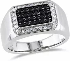 1.00 Ct Round Cut Lab Created Black Spinel Men Wedding Ring 14K White Gold Plated Silver 925 For Valentine Gift BY BALAJIGEMSANDJEWELRY
