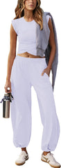 Women 2 Piece Outfit Set Loungewear Cropped Tops and Jogger Sweatpant Matching Set Coordinated Sweatsuit with Pockets