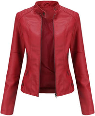 Women Spring Short Faux Leather Jacket Solid Color Slim Fit Jacket Fashionable Motorcycle Biker Jackets
