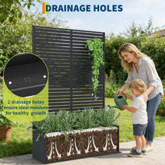 Metal Privacy Screen Planter Box, Raised Garden Bed for Climbing Plants, Veggies, Horizontal Stripes