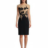 Connected Apparel Ottoman Floral Print Belted Dress
