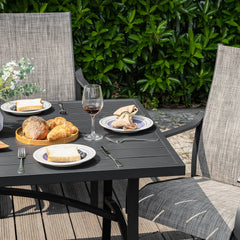 7-Piece Outdoor Dining Set with Textilene Stationary and Swivel Chairs