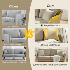 Linen Blend Mid-Century Modern Small Spaces Loveseat Two-Seater Sofa With Solid Wood Base