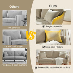 Linen Blend Mid-Century Modern Small Spaces Loveseat Two-Seater Sofa With Solid Wood Base