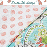 Paisley Floral Turquoise Blue Coral Yellow Grey Green Microfiber Reversible DayBed Quilted Bedding Set
