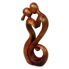 NOVICA Handmade Wood Everlasting Kiss Statuette (Indonesia) - 11.75" H x 5.5" W x 2.2" D