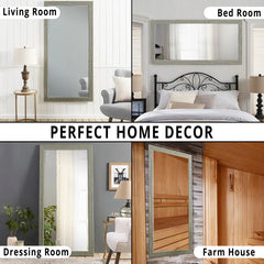Rustic Full-Length Floor Mirror - 66" x 32" Rectangular Wood Frame Full Body Mirror for Living room, Bedroom