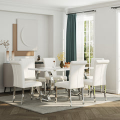 Luxury PU Leather Parsons Dining Chairs Side Chairs with Rolled Back and Stainless Steel Legs