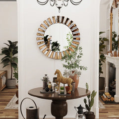 Large Round Accent Beveled Wall Mirror