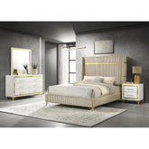 Lucia Bedroom Set with Upholstered Wingback Panel Bed Beige