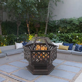 22" Outdoor Hexagonal Shaped Iron Brazier Wood Burning Fire Pit