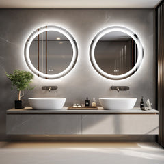 Large LED Bathroom Mirror Round Dual Light Frameless Vanity Anti-Fog