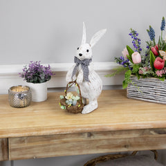 Rabbit with Easter Basket Decoration - 13" - Brushed White
