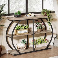Industrial 3 Tiers Console Table, 41.3 Inches Narrow Wood Entryway Table