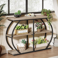 Industrial 3 Tiers Console Table, 41.3 Inches Narrow Wood Entryway Table