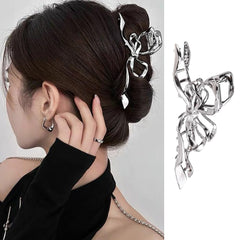 1Pcs Metal Silver Bow Hair Claw Clips - Large Fashion Hair Accessories for Women Girls, Strong Hold Alloy Elegant Jaw Grip Clips for Thin or Thick Hair Styling