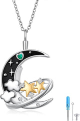 DAOCHONG 925 Sterling Silver Cremation Jewelry Moon and Star Urn Necklaces for Ashes for Women Men Memorial Keepsake Funeral Jewelry of Loved Ones