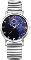 JewelryWe Men Women Couple Watch: His and Her Gold Pairs Watches Roman Numerals Tai Chi Yin-Yang Design Quartz Analog Elastic Band Wristwatch
