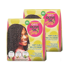 ORS Olive Oil Girls Soft Curls No-Lye Creme Texture Softening System Kit with Olive, Coconut & Avocado Oils (Pack of 1)