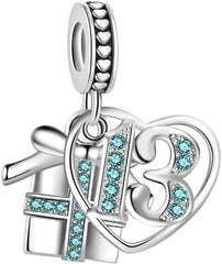 Sparkling Gift Box Anniversary Birthday Love Heart Dangle Charm fits Pandora Charms Moments Bracelets Celebration Bead Cubic Zirconia
