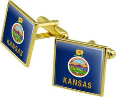 GRAPHICS & MORE Kansas State Flag Square Cufflink Set - Silver or Gold