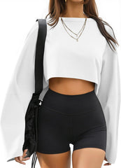 Remidoo Women's Casual Cropped Sweatshirt Long Sleeve Crop Top Crewneck Pullover Shirt